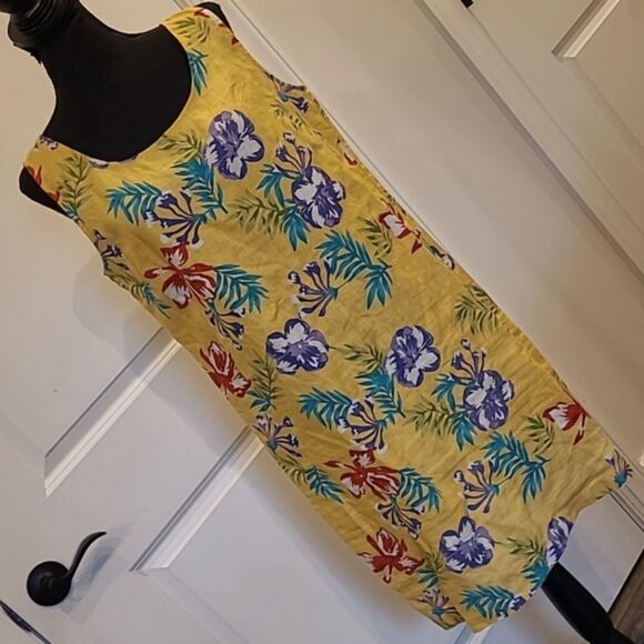 GW Studio Vintage Linen Yellow Floral Shift Dress - Picture 1 of 7